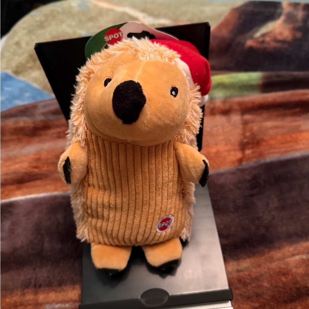 Spot - Tan‎ Santa Hedgehog Squeaky Dog Toy - New